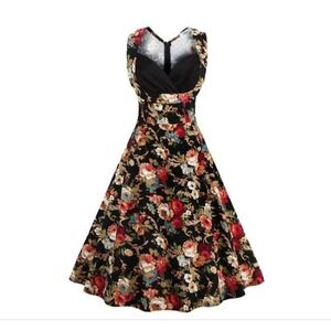 ACEVOG Floral print Pinup‎ rock a billy Style Dress woman's size small